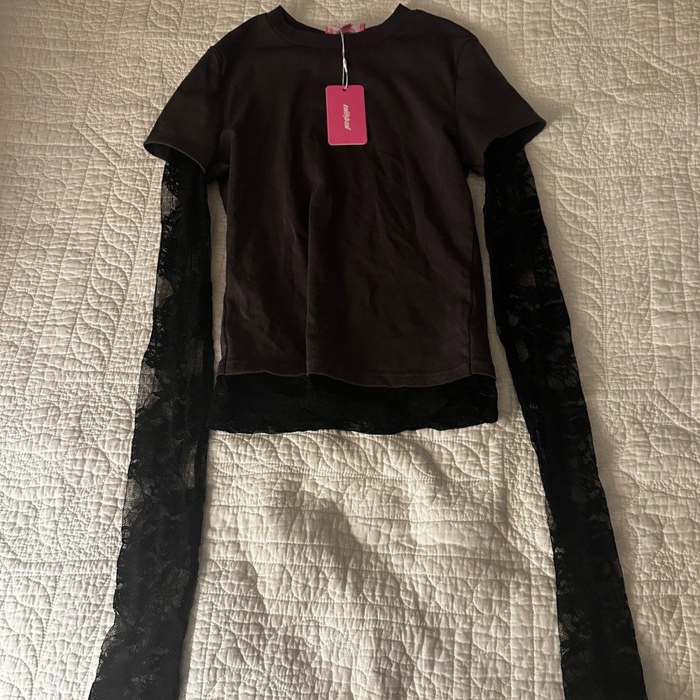 Edikted Kids Black Top with Lace Sleeves